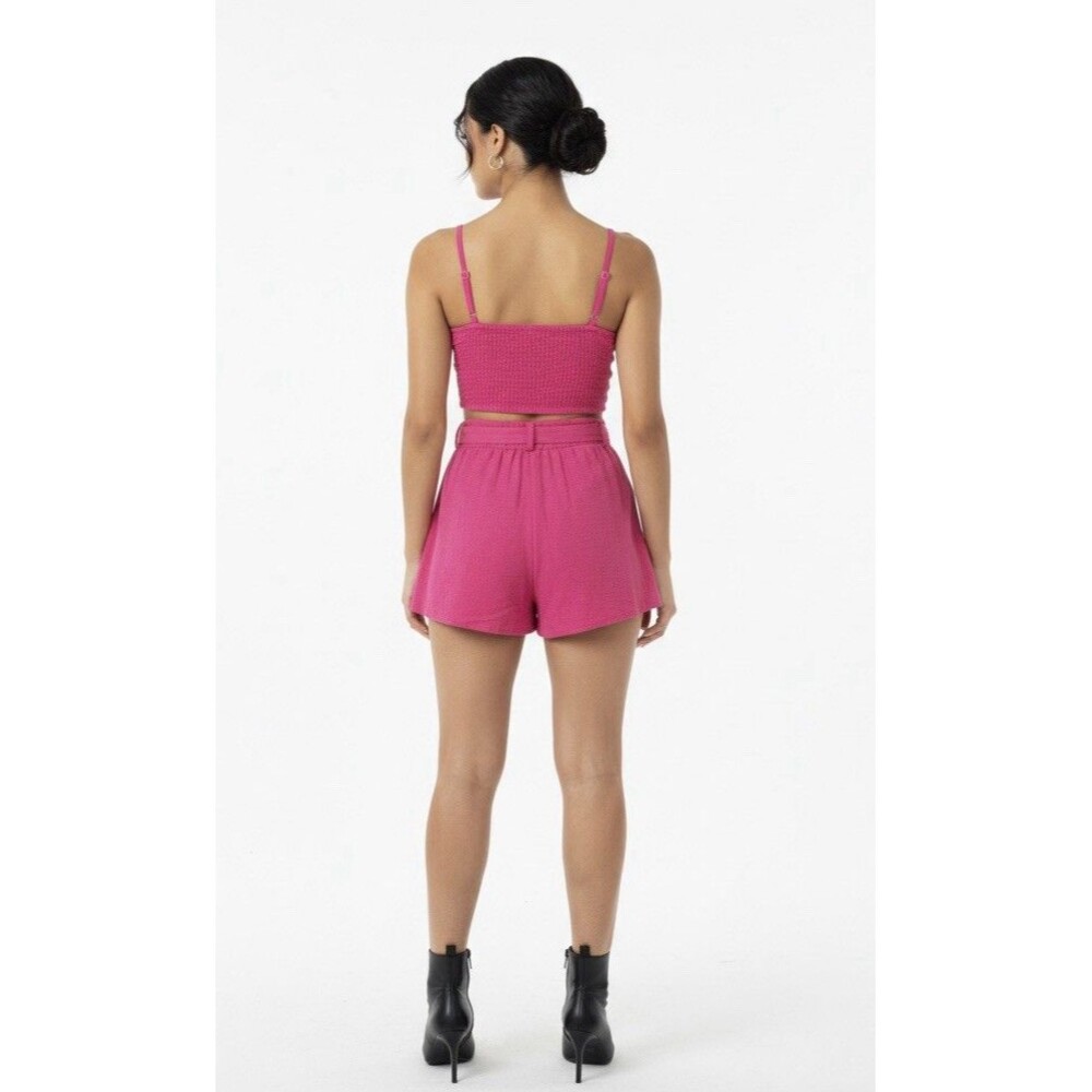 HYFVE Spaghetti Strap Smocked Top/Short Set Bubblegum Pink Small - Picture 2 of 7